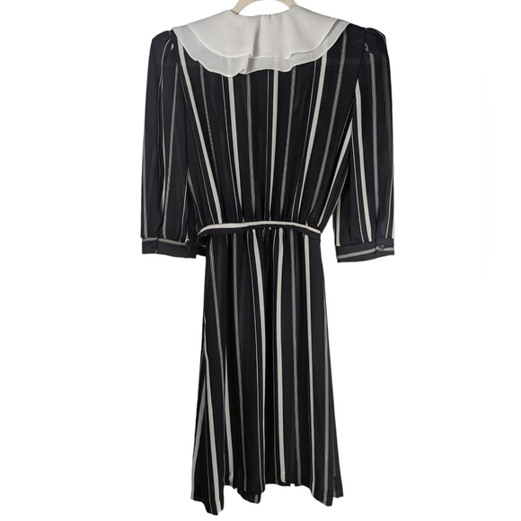 Vintage 80s Striped Dress Peter Pan Collar Wednesday Addams Dark Academia - Picture 3 of 15